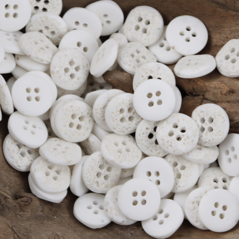 Cream/white moon-surface resin buttons, round, four-hole design, bulk pack