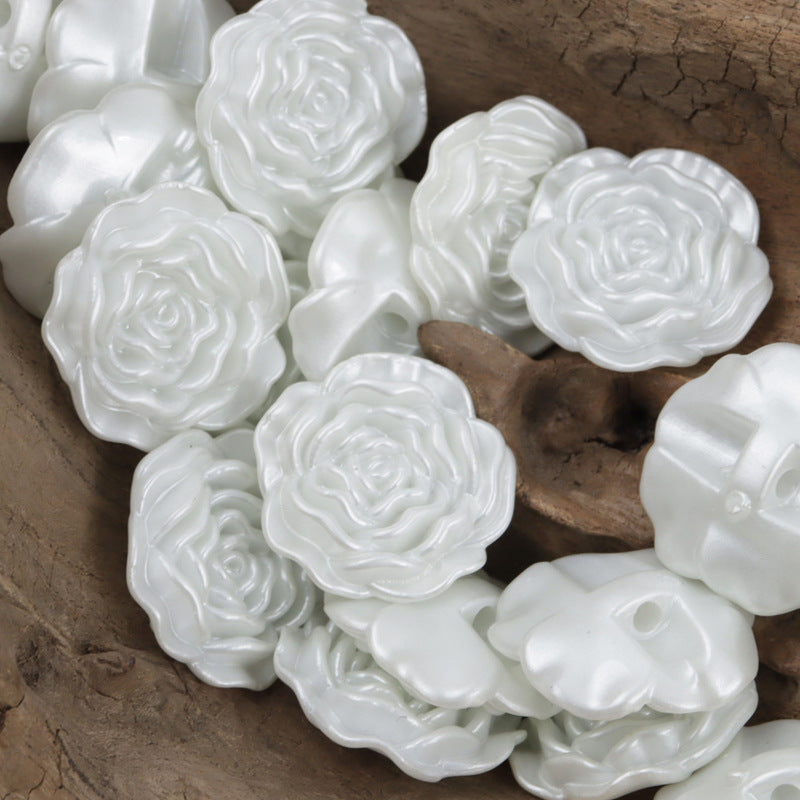 White peony acrylic decorative buttons with back holes, rose swirl flower design