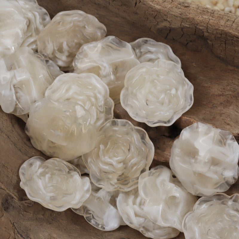 White translucent peony acrylic decorative buttons, rose swirl flower design