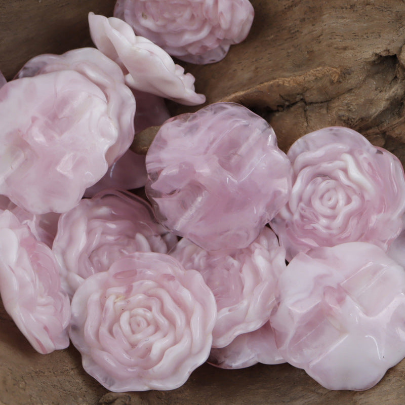 Light pink translucent peony acrylic decorative buttons with rose swirl flower design