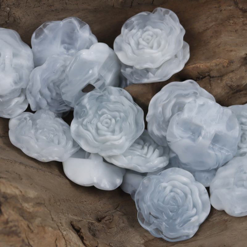 Light blue translucent peony acrylic decorative buttons, rose swirl flower shape