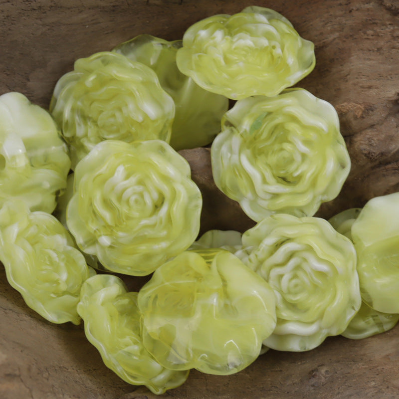 Lemon green translucent peony acrylic decorative buttons with rose swirl pattern