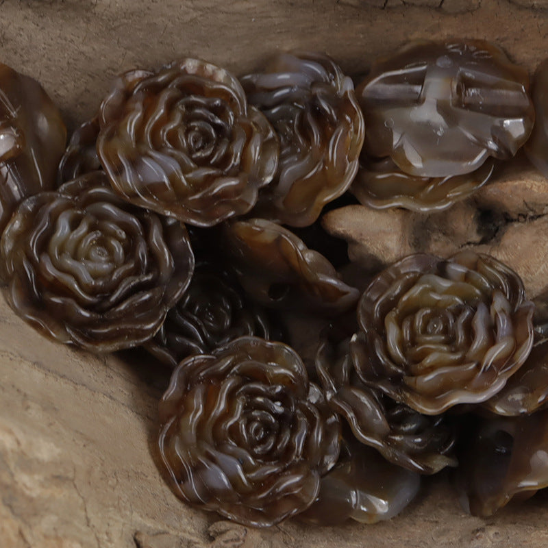 Brown translucent peony acrylic decorative buttons with rose swirl pattern