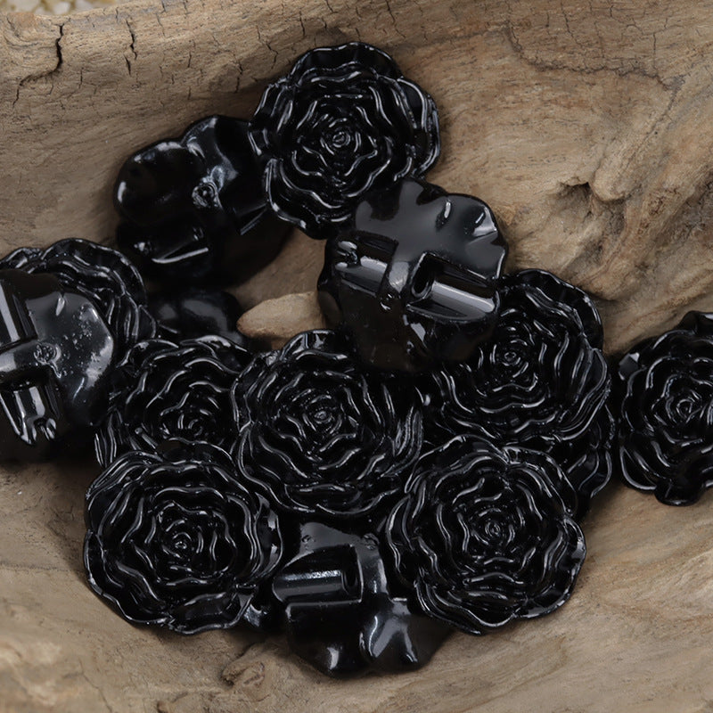 Black glossy peony acrylic decorative buttons with rose swirl pattern