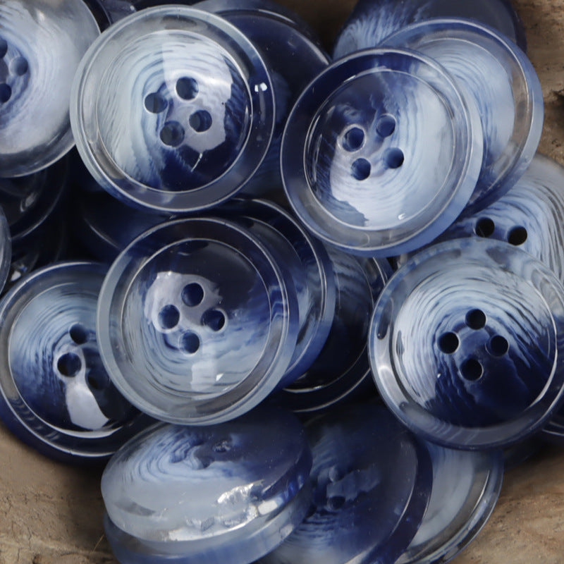 Ink Blue 4-hole resin buttons, round, marbled swirl finish, 30pcs