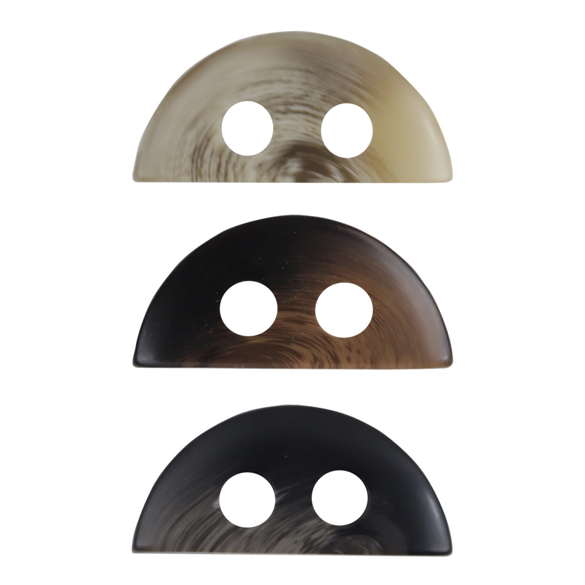 Resin-Knöpfe Halbkreis, 2 Löcher, Khaki-Hornmuster