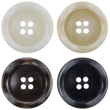 Resin buttons set with 4-hole design, white/khaki/coffee/black, wood-grain look