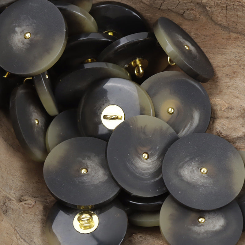 Dark resin coat buttons, tornado texture, gold metal shanks, black set