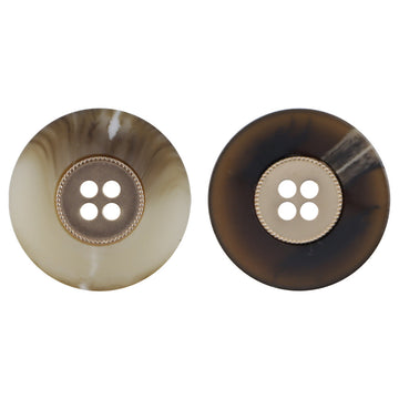 Vintage resin-metal coat buttons set: light khaki and dark coffee, each with 4 holes