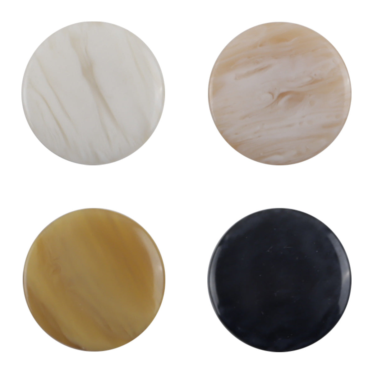Assorted resin buttons with wood-grain look and metal shanks, round 11.5mm