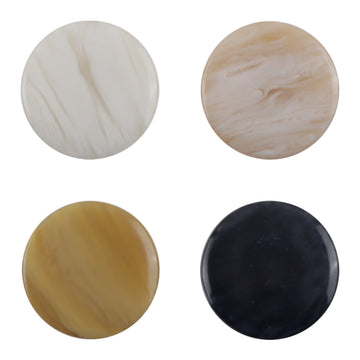 Assorted resin buttons with wood-grain look and metal shanks, round 11.5mm
