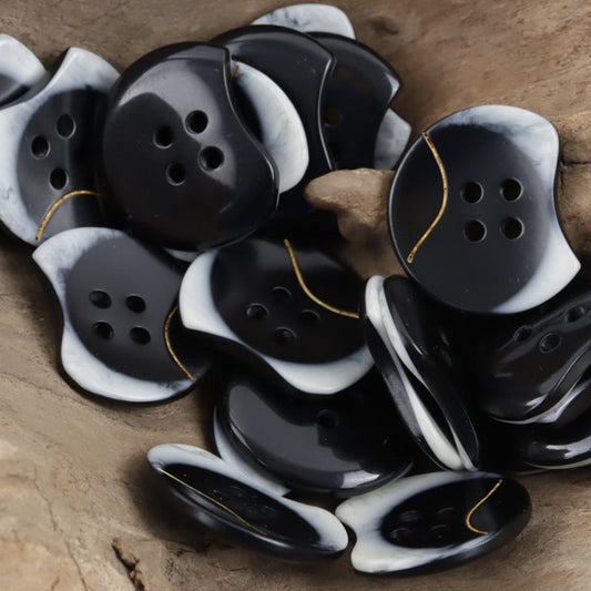 Unique Notched Black White Wavy Resin Buttons for Cardigans 30 Pack