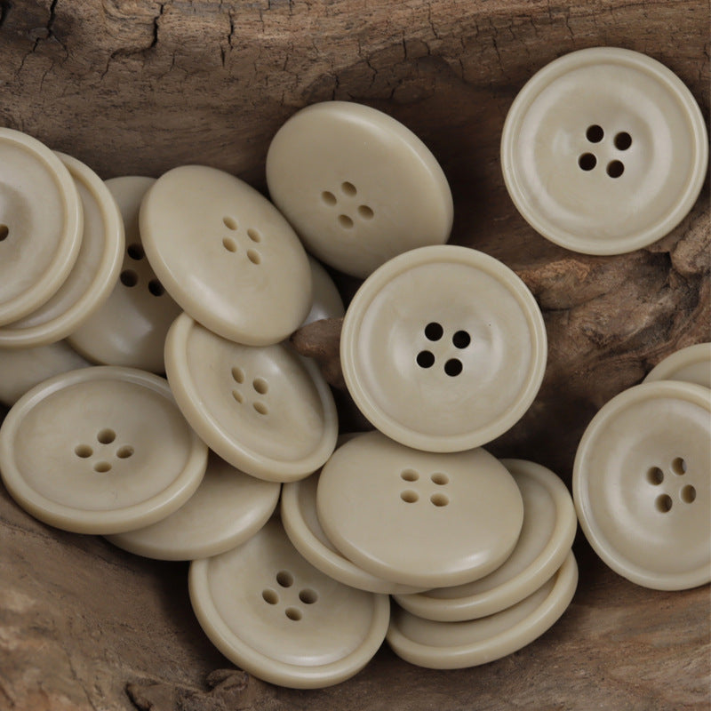 Cream resin sewing buttons, round 4-hole design (for shirts and dresses)