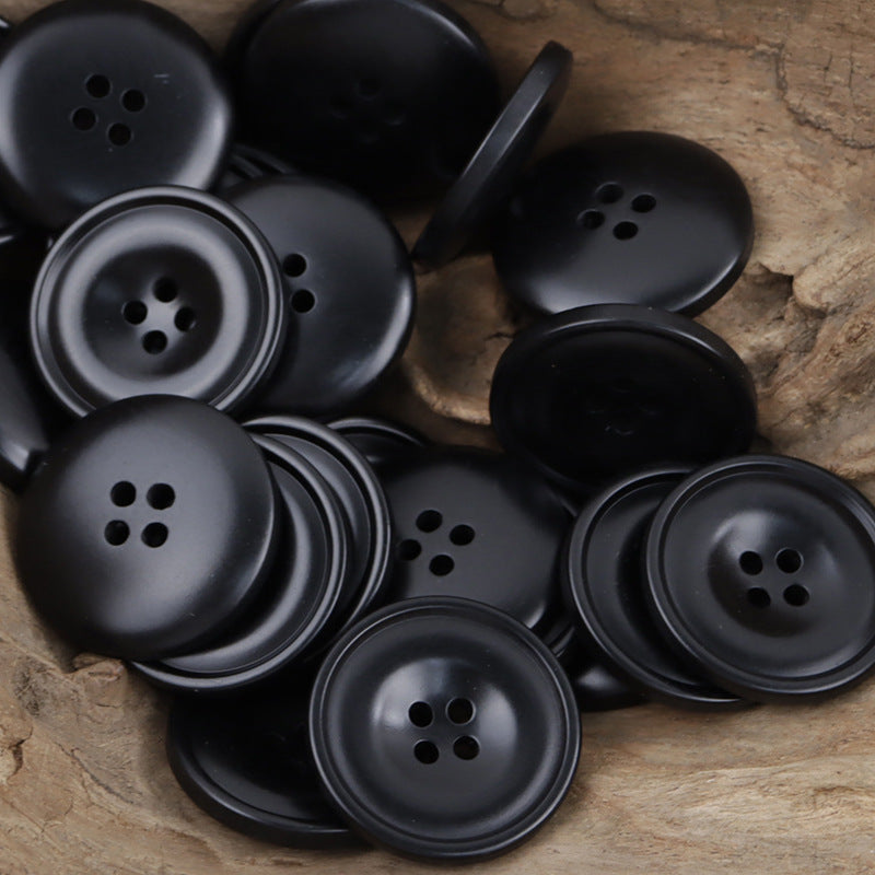 Black resin sewing buttons, round 4-hole design (set of multiple)