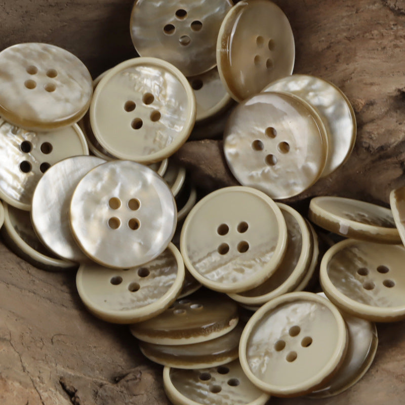Beige 4-hole resin sewing buttons, round with four holes
