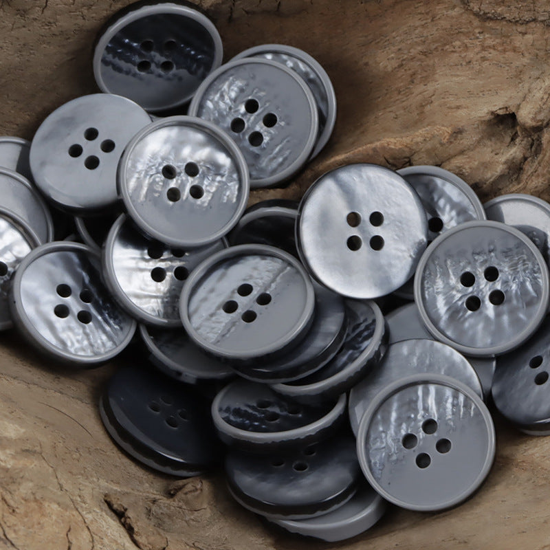 Gray 4-hole resin sewing buttons, round, four-hole design