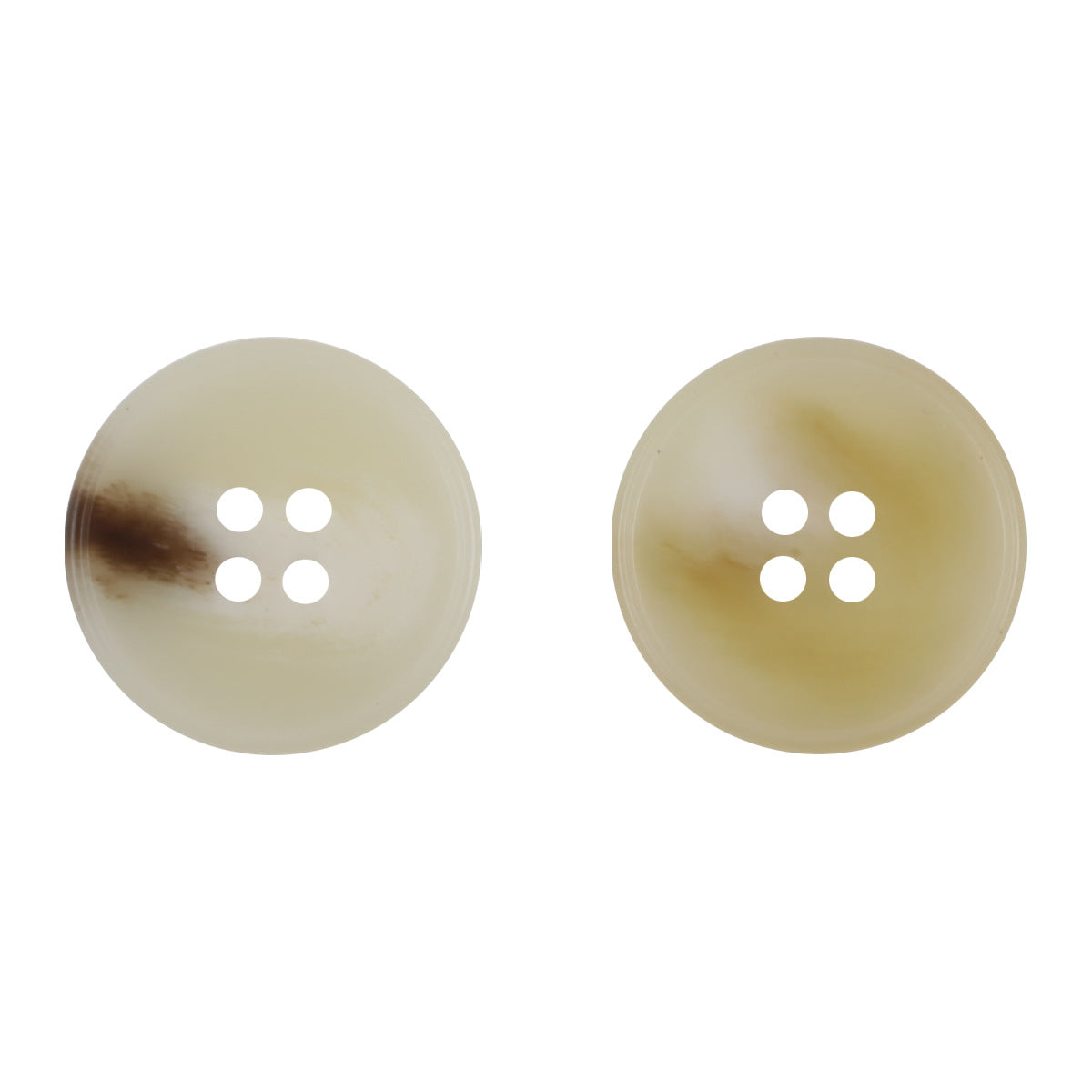 Camel resin sewing buttons, 4-hole, beige, two front views