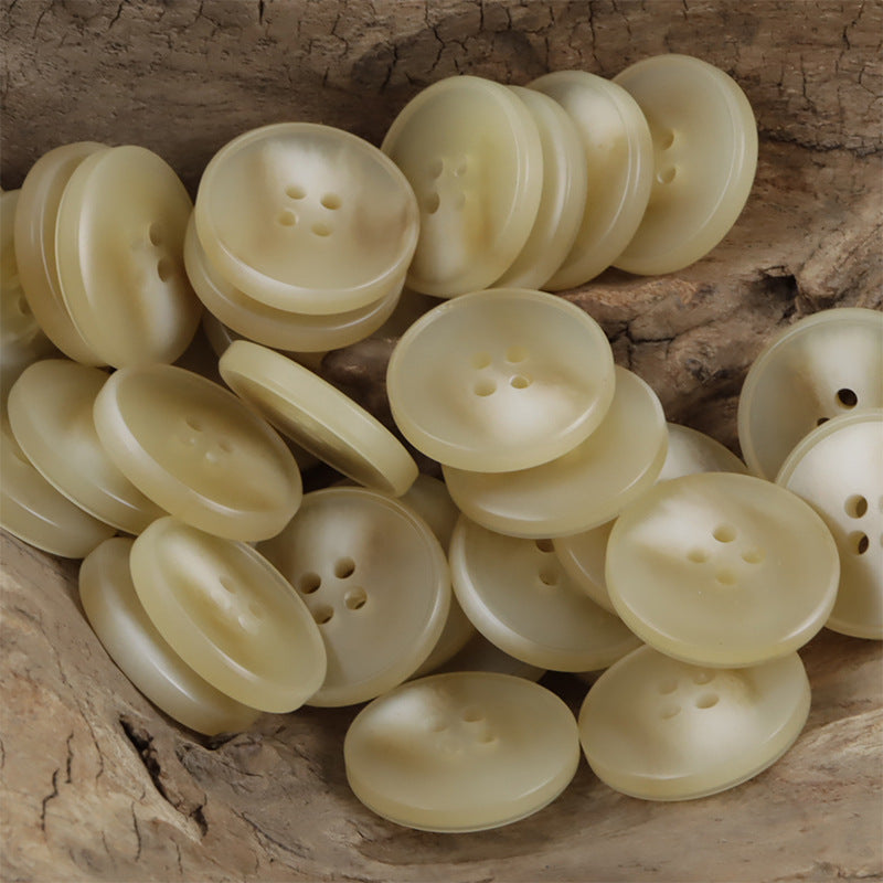 4-hole camel resin buttons, beige tone, multiple round front views