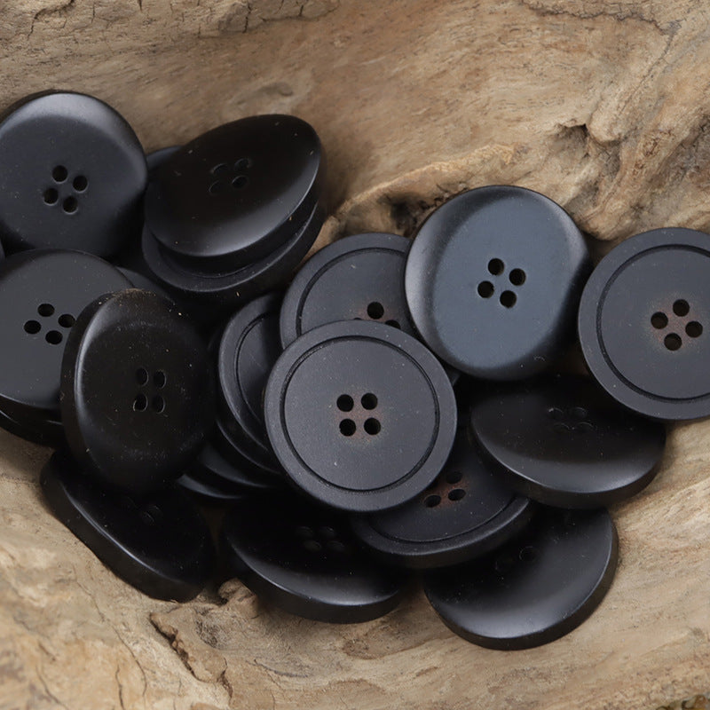 Frosted resin buttons, 4-hole, black/dark blue, round, granular look