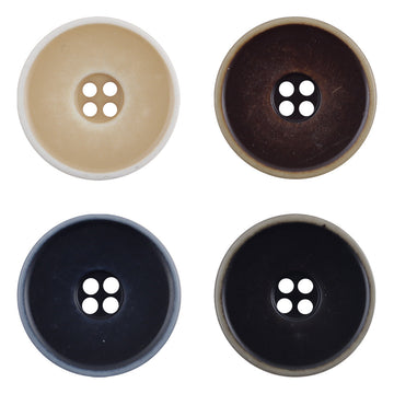 Round resin buttons, distressed washed gradient, 4-hole, khaki and dark brown set