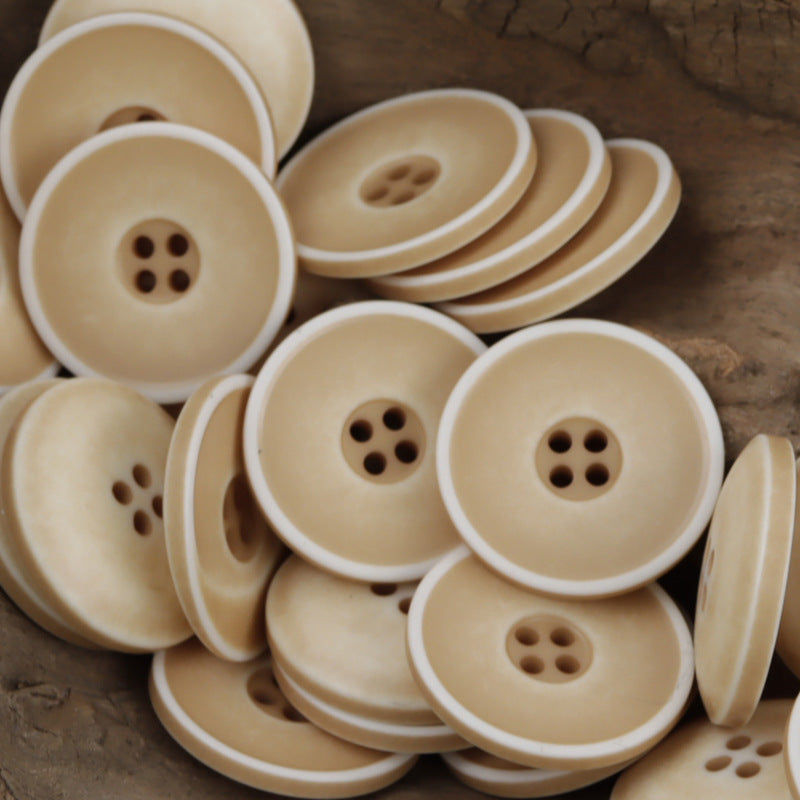 Khaki 4-hole resin buttons, washed gradient, round distressed edges, 20pcs