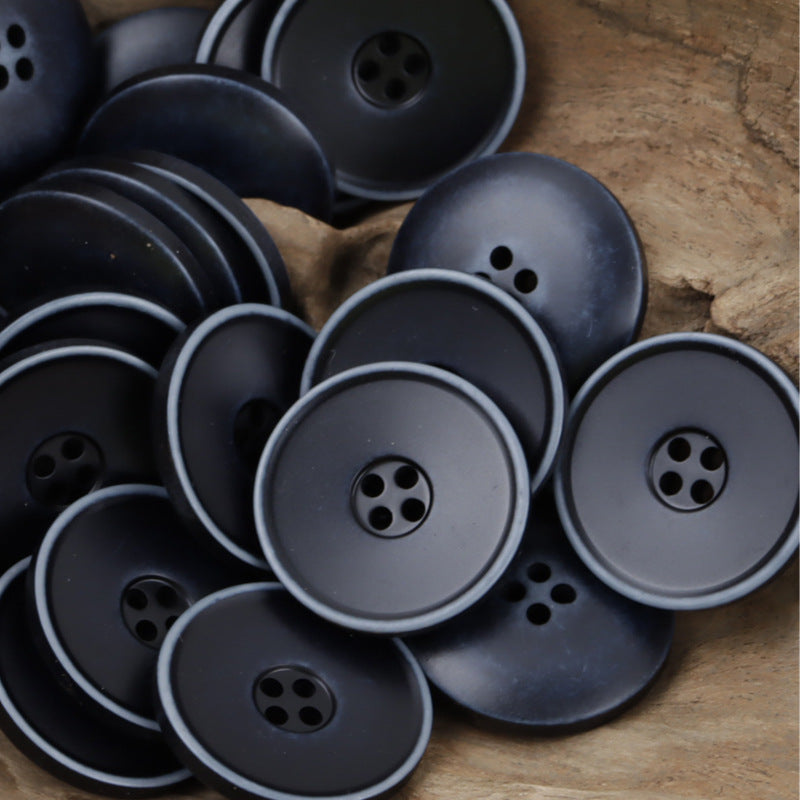 Dark navy resin buttons, washed gradient finish, 4-hole round, matte distressed look