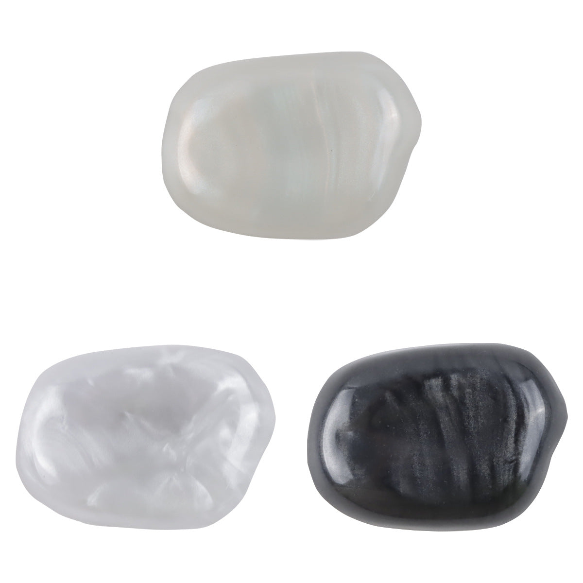 Stone-shaped resin buttons with metal shank, beige/white (10 pcs)