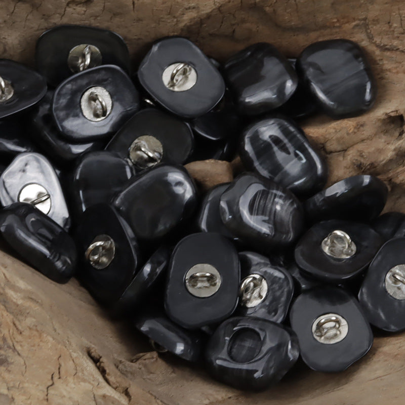 Black stone-shaped resin buttons with metal shank (10 pcs)
