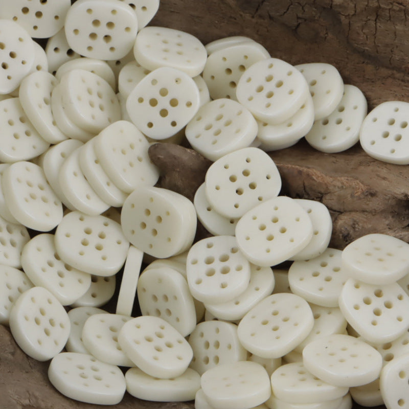White 12.5mm multi-hole resin buttons, flat round with multiple stitch holes