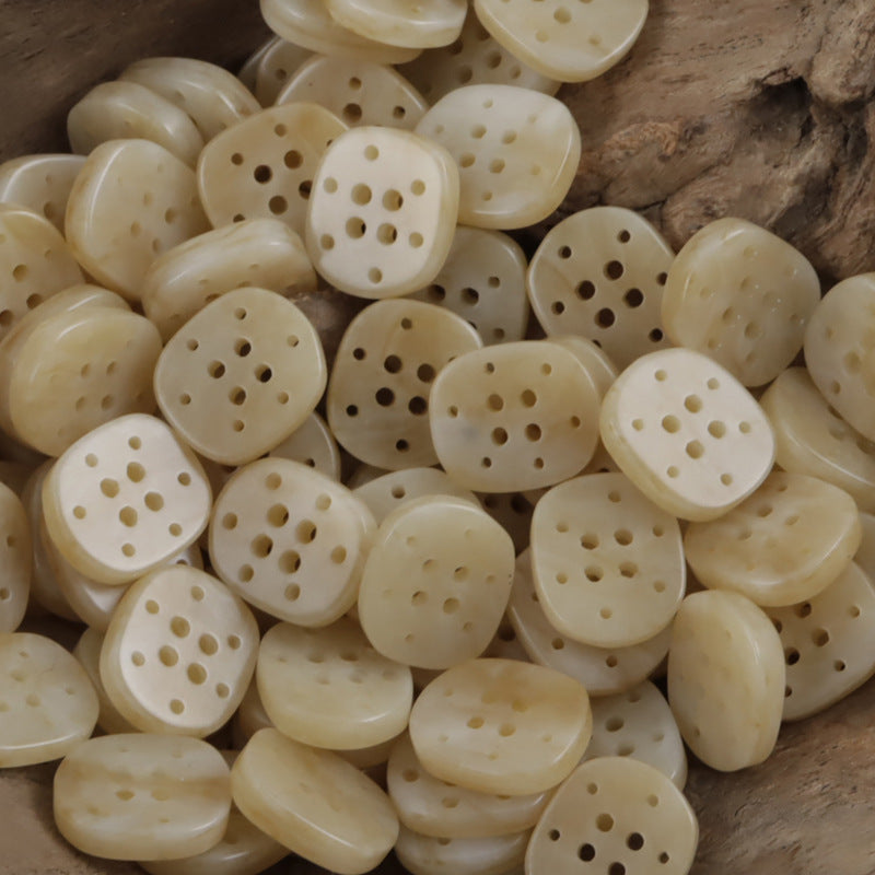 Khaki 12.5mm multi-hole resin buttons, flat round with multiple stitch holes