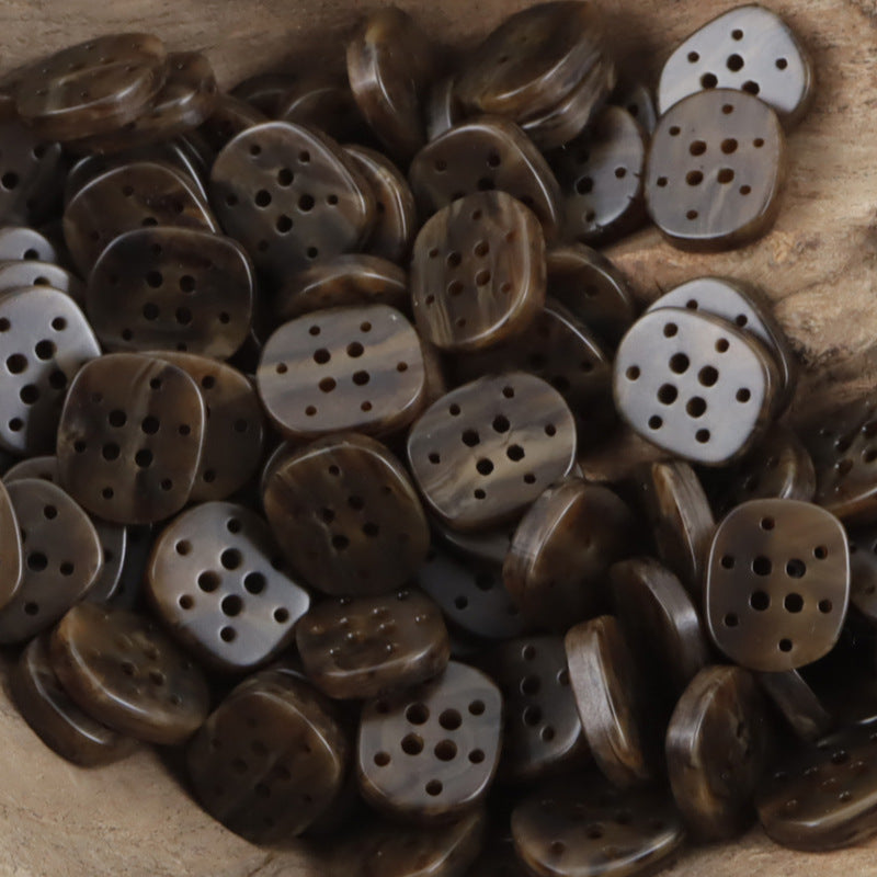 Brown 12.5mm multi-hole resin buttons, flat round with multiple stitch holes