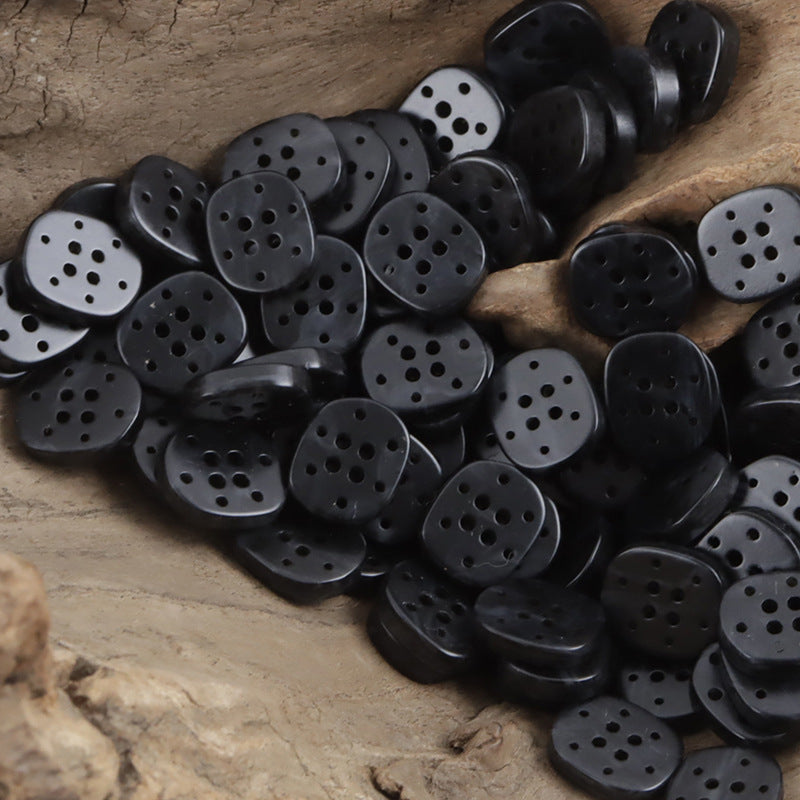 Black 12.5mm multi-hole resin buttons, flat round with multiple stitch holes