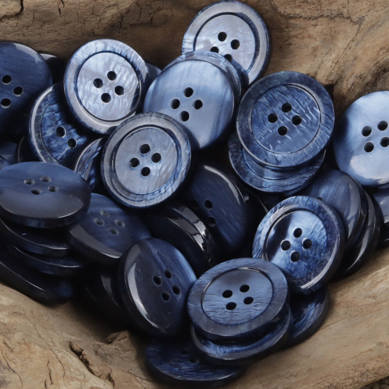 Blaue runde Resin-Knöpfe mit 4 Löchern und Wellenmuster, mehrere Stück