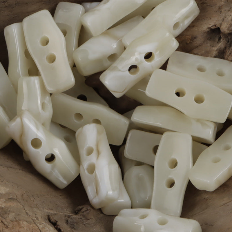 Bamboo knot imitation two-hole resin buttons, white mix (10pcs)