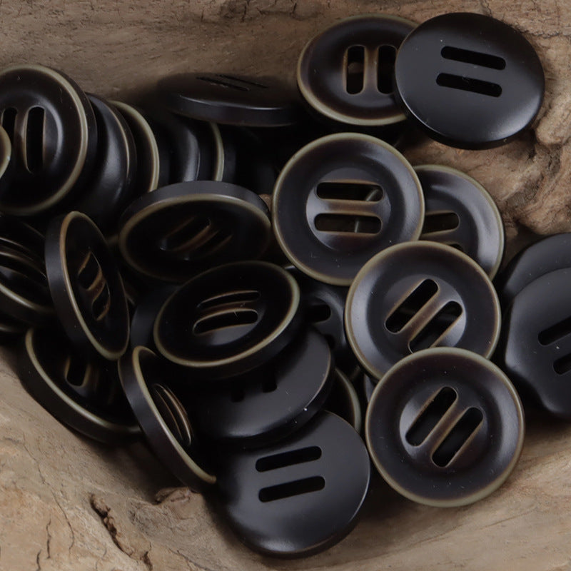 Mixed dark/black long eyed three-step down resin slider buttons with 3 slots