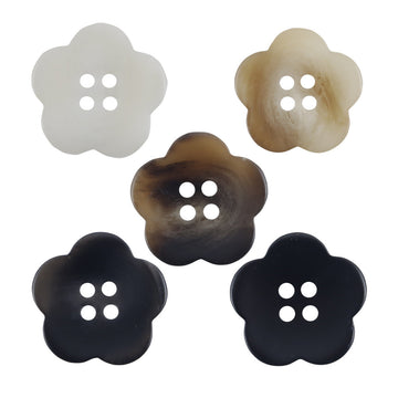 Assorted flower-shaped amber resin buttons, each with 4 holes (mixed light to dark)
