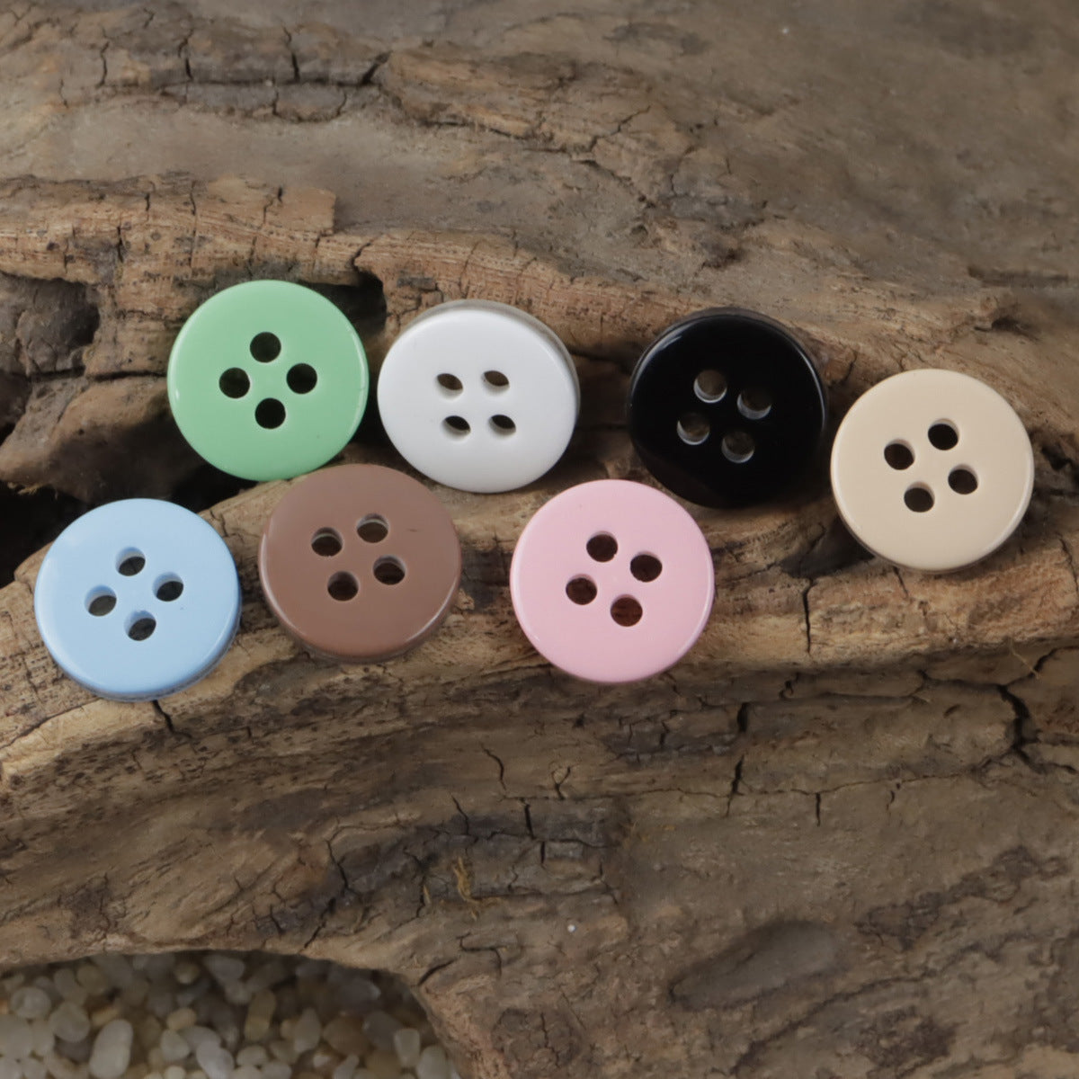Round 11.5mm 4-hole resin buttons, pastel mix of mint, pink, white, black and tan