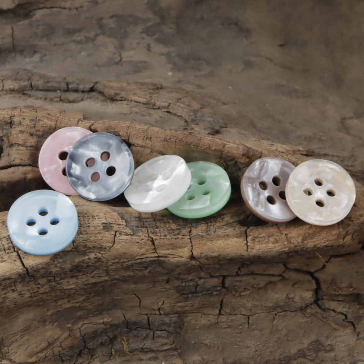 Mixed round 11.5mm resin buttons, 4-hole, pastel colors in an assortment