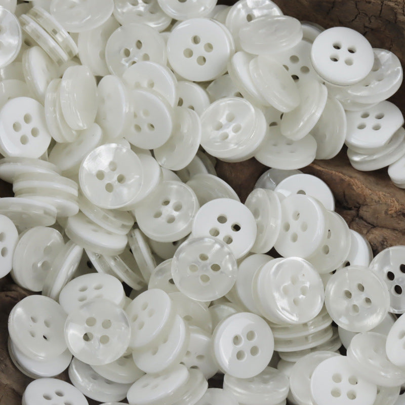 Round 11.5mm imitation shell resin buttons, 4-hole, white cream assortment
