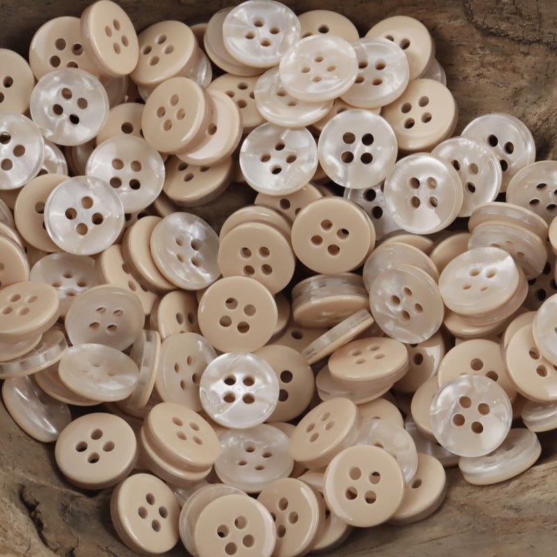 Round 11.5mm imitation shell resin buttons, 4-hole, beige and cream assortment