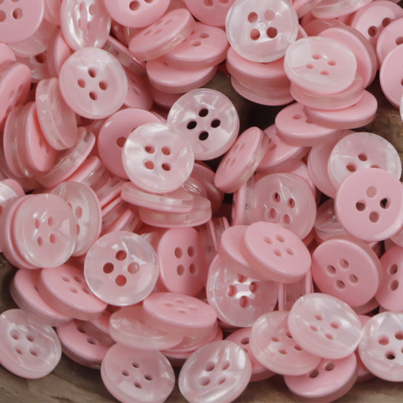 Round 11.5mm imitation shell resin buttons, 4-hole, pink pastel assortment