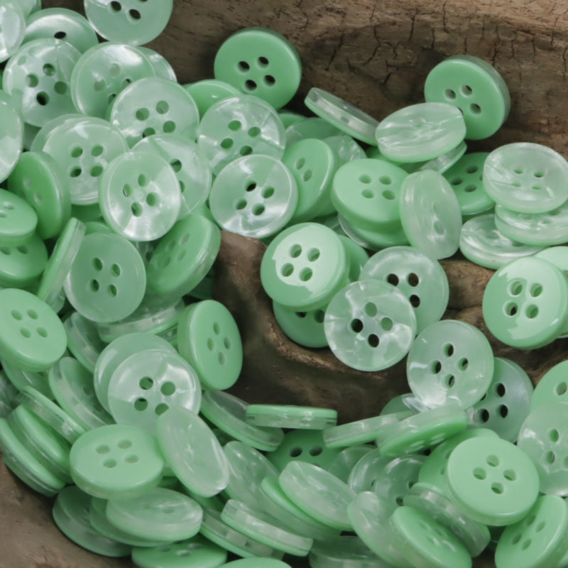 Round 11.5mm imitation shell resin buttons, 4-hole, mint green assortment