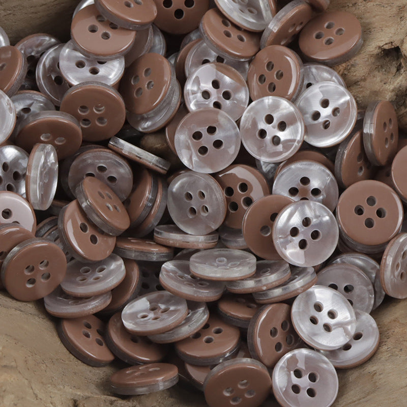 Round 11.5mm imitation shell resin buttons, 4-hole, brown tan and translucent mix