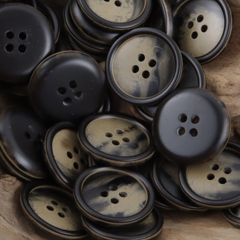 Round resin coat buttons, dark gray/black gradient, four-hole
