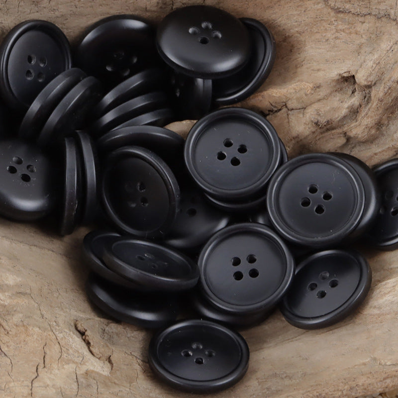 Round matte resin coat buttons, black, four-hole