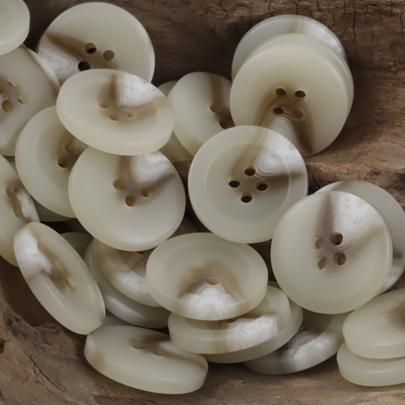 White/beige round 4-hole imitation horn resin buttons, bulk set