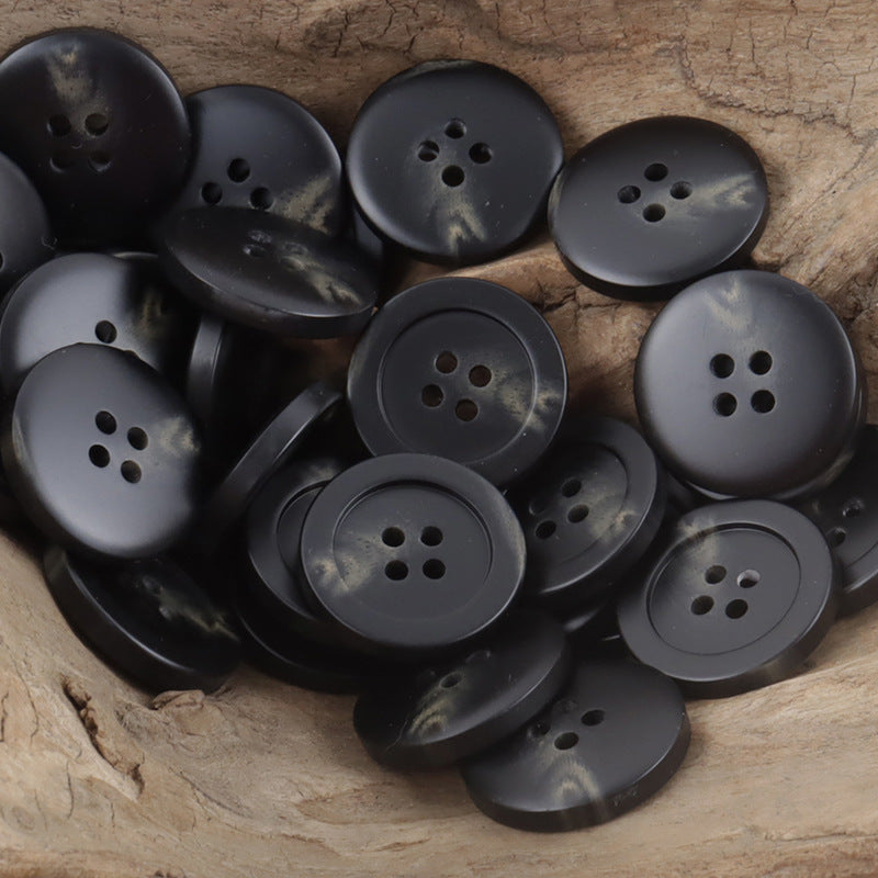 Black/charcoal round 4-hole imitation horn resin buttons, 20 pcs pack