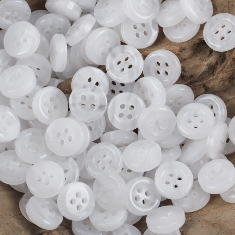 11.5mm resin buttons, 4-hole in white, assorted pile