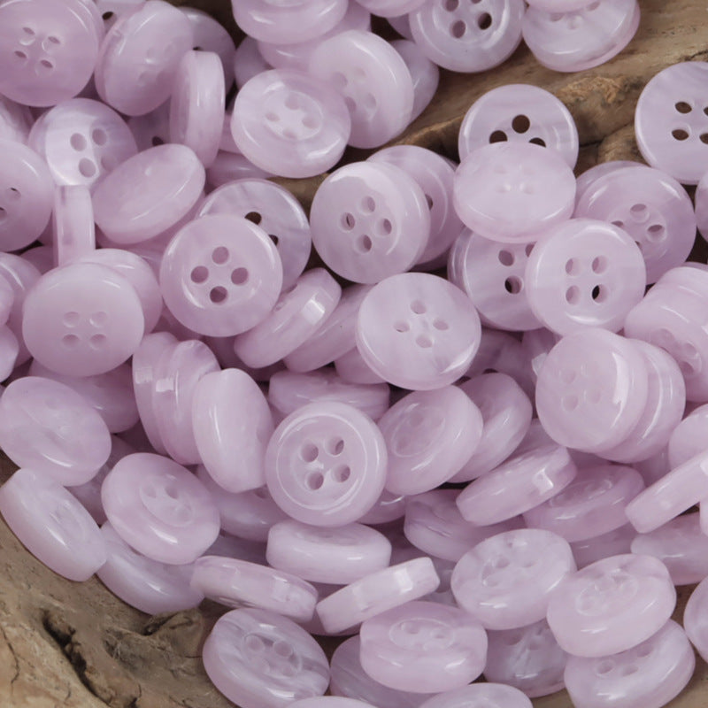 11.5mm resin buttons, 4-hole in light purple, assorted pile