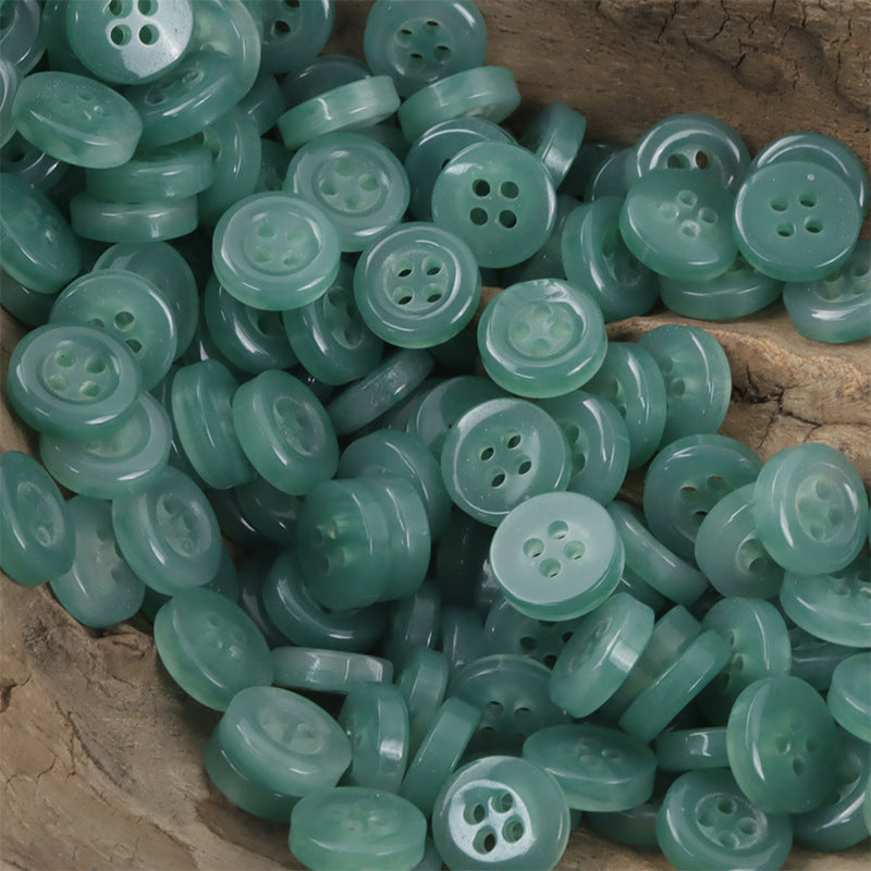 11.5mm resin buttons, 4-hole in teal green, assorted pile
